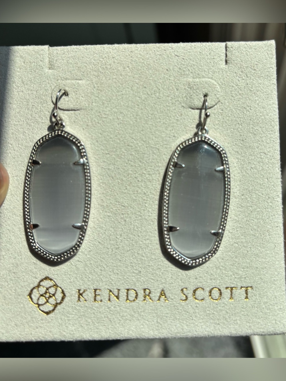 Kendra Scott Silver White Oval Drop Earrings
